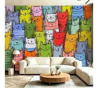 Générique Papier Peint Panoramique 250 x 175(WxH), Fresque Murale pour Salon et Chambre, Chat cartoon abstrait Multicolore Décoration Murale Moderne pour Transformer Vos Murs
