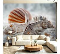 Générique Papier Peint Panoramique 250 x 175(WxH), Fresque Murale pour Salon et Chambre, Étoile de mer en bord de plage Blanc Décoration Murale Moderne pour Transformer Vos Murs