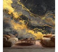 Générique Papier Peint Panoramique 300 x 210 cm, Papier Peint Or Noir Marbre Abstrait Granit Image Photo Murale Wallpaper Pour Chambre, Salon, Mur TV Artistique, Restaurant Décoration Murale I29