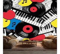 Générique Papier Peint Panoramique 300 x 210 cm, Papier Peint Piano Touches Musique Notes Image Photo Murale Wallpaper Pour Chambre, Salon, Mur TV Artistique, Restaurant Décoration Murale M152