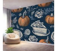 Générique Papier Peint Panoramique 300 x 210 cm（WxH, Murale Citrouille Dessinée À La Main Automne Décoration Murale Écologique pour Chambre d'Enfant Salon et Restaurant Bleu Foncé