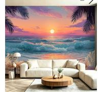 Générique Papier Peint Panoramique 300 x 210(WxH), Fresque Murale pour Salon et Chambre, Coucher de soleil côtier fantaisie Orange Décoration Murale Moderne pour Transformer Vos Murs