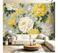 Générique Papier Peint Panoramique 300 x 210(WxH), Fresque Murale pour Salon et Chambre, Hortensias botaniques Shabby Chic Jaune Décoration Murale Moderne pour Transformer Vos Murs