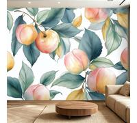Générique Papier Peint Panoramique 300 x 210(WxH), Fresque Murale pour Salon et Chambre, Jardin de pêchers oriental d’été Vert Décoration Murale Moderne pour Transformer Vos Murs