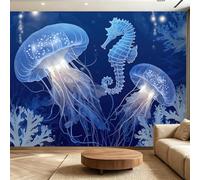 Générique Papier Peint Panoramique 300 x 210(WxH), Fresque Murale pour Salon et Chambre, Style côtier Méduse des profondeurs Bleu Décoration Murale Moderne pour Transformer Vos Murs
