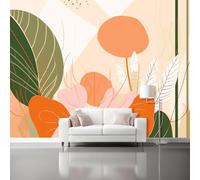 Générique Papier Peint Panoramique 350 x 256 cm - Bohème Abstrait Plantes Tropicales Papier Peint Intissé, Crème Moderne Mural pour Chambre Salon Appartement Télévision Fond Mur Decoration Murale
