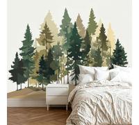 Générique Papier Peint Panoramique 350 x 256 cm Forêt de Pins Aquarelle Art Photo Murale Chambre Décor, Papier Peint intissé fond pour Chambre D'Enfant Adolescent Maternelle Murale Forêt Scandinave