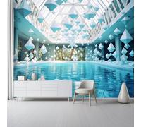 Générique Papier Peint Panoramique 350 x 256 cm - Moderne Style Origami Piscine Modèle Papier Peint Poster Mural Intissé, Bleu Murale Fresque pour Salon Chambre Cuisine Fond Tv Décoration