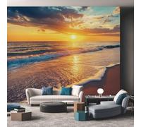 Générique Papier Peint Panoramique 350 x 256 cm, Papier Peint Plage Coucher de Soleil Image Photo Murale Wallpaper Pour Chambre, Salon, Mur TV Artistique, Restaurant Décoration Murale WO88
