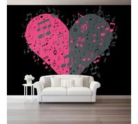 Générique Papier Peint Panoramique 350 x 256 cm（WxH - Fresque Murale Abstrait Notes De Musique Cœur Pastel Noir - Décoration Murale Moderne pour Salon Chambre et Spa - Effet de Profondeur et Sérénité