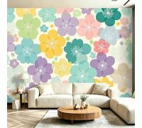 Générique Papier Peint Panoramique 350 x 256(WxH), Fresque Murale pour Salon et Chambre, Fleurs rétro Mid-Century Multicolore Décoration Murale Moderne pour Transformer Vos Murs
