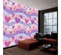 Générique Papier Peint Panoramique 350x245 cm, Papier Peint Intissé Décoration Murale Saint-Valentin Cœurs Vagues Rose 3D Tapisserie Peinture Poster Geant Murale pour Chambre Salon