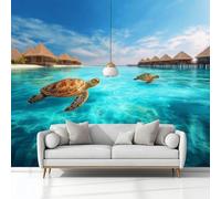 Générique Papier Peint Panoramique 350x245 cm, Papier Peint Intissé Décoration Murale Sea World Tortues Marines Bleu-Vert 3D Tapisserie Peinture Poster Geant Murale pour Chambre Salon