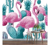 Générique Papier Peint Panoramique 366 x 254 cm Flamants Roses Fresque Murale 3D Cactus sur mesure taille Papier Peint Intisse pour Salon Chambre Décoration Murale
