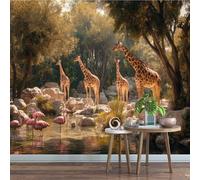 Générique Papier Peint Panoramique 366 x 254 cm Girafe Fresque Murale 3D Flamants Roses sur mesure taille Papier Peint Intisse pour Salon Chambre Décoration Murale