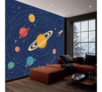 Générique Papier Peint Panoramique 368x254 cm, Papier Peint Intissé Décoration Murale Carte Des Orbites Planétaires (Dessin Animé) Bleu 3D Tapisserie Peinture Poster Geant Murale pour Chambre Salon