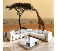 Générique Papier Peint Panoramique 3D 200x140 cm Girafe Non-tissé Murale Maison Décoration Intérieure Afrique Animaux pour Chambre Salon Mur TV Artistique Poster Décoration Murale 1M1218