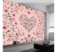 Générique Papier Peint Panoramique 3D 250L x 175H cm Plantes Fleurs Romantique Cœurs, Papier Peint Intissé Haute Qualité Colonial - Décoration Murale Photo Moderne pour Salon Chambre d'enfant Fond TV