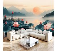 Générique Papier Peint Panoramique 3D 250x175 cm Lotus Non-tissé Murale Maison Décoration Intérieure Paysage Chinois pour Chambre Salon Mur TV Artistique Poster Décoration Murale 1M997