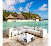 Générique Papier Peint Panoramique 3D 250x175 cm Maldives Non-tissé Murale Maison Décoration Intérieure Océan Paysage pour Chambre Salon Mur TV Artistique Poster Décoration Murale 1M2047