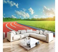 Générique Papier Peint Panoramique 3D 250x175 cm Terrain De Sport Gazon Non-tissé Murale Maison Décoration Intérieure Ciel Nuages pour Chambre Salon Mur TV Artistique Poster Décoration Murale 1M937
