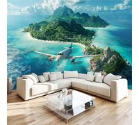Générique Papier Peint Panoramique 3D 300x210 cm Avion Non-tissé Murale Maison Décoration Intérieure Îles Océan pour Chambre Salon Mur TV Artistique Poster Décoration Murale 1M68