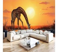 Générique Papier Peint Panoramique 3D 400x280 cm Girafe Non-tissé Murale Maison Décoration Intérieure Coucher De Soleil Animaux pour Chambre Salon Mur TV Artistique Poster Décoration Murale 2N1655