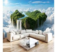 Générique Papier Peint Panoramique 3D 400x280 cm Petite île Non-tissé Murale Maison Décoration Intérieure Cascade Nuages pour Chambre Salon Mur TV Artistique Poster Décoration Murale29q24