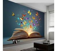 Générique Papier Peint Panoramique 3D Animaux Papillons Livres 500L x 280H cm, Papier Peint Intissé Haute Qualité Fantaisie - Décoration Murale Photo Moderne pour Salon Chambre d'enfant Fond TV
