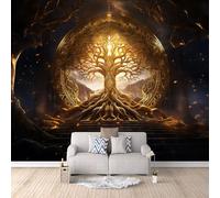 Générique Papier Peint Panoramique 3D Arbre Totem Motifs Poster Mural Or Art 400x280 cm Papier Peint Photo Matériau Tissu Non Facile à Installer Propre pour Intérieur Moderne Salle à Manger Poster