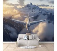 Générique Papier Peint Panoramique 3D Avion Montagne Motifs Poster Mural Avion 250x175 cm Papier Peint Photo Matériau Tissu Non Facile à installer Propre pour Intérieur Moderne Salle à Manger Poster