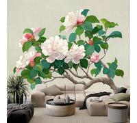 Générique Papier Peint Panoramique 3D Botanique Rose Bord Camélia, Papier Peint Intissé Fond Gris pour Chambre Salon Mur TV Artistique XXL Poster Décoration Murale 250 x 175 CM