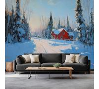 Générique Papier Peint Panoramique 3D Cabane Dans La Forêt D’Épicéas 450 x 315 cm Intissé Murale, pour Salon Chambre Papier Peint Photo Paysage D’Hiver Chambre Poster Mural Fresques Murales