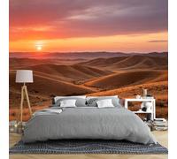 Générique Papier Peint Panoramique 3D « Coucher De Soleil Dans Le Désert » (100 × 70 Cm) - Paysage De Montagne Au Crépuscule Orangé - Décoration Murale Intissée - Décoration Intérieure - Coucher