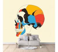Générique Papier Peint Panoramique 3D Crâne Coloré Motifs Poster Mural Gothique 300x256 cm Papier Peint Photo Matériau Tissu Non Facile à Installer Propre pour Intérieur Moderne Salle à Manger Poster