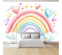Générique Papier Peint Panoramique 3D Dessin Animé Arcs En Ciel Cœurs Nuages Blanc 200 x 140 cm, Papier Peint Intissé - Fresque Murale pour Salon, Chambre & Bureau, Décoration Murale Impression HD