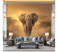 Générique Papier Peint Panoramique 3D Éléphant Africain 500 x 280 cm Murale, Photographie Animalière Papier Peint Intissé Photo pour Intérieure Chambre Coucher Salon Personnalisé Décoration Murale