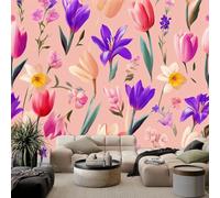 Générique Papier Peint Panoramique 3D Fleurs De Printemps Tulipes Lys 200 x 140 cm Intissé Murale, pour Salon Chambre Papier Peint Photo Style Bohémien Chambre Poster Mural Fresques Murales