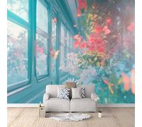 Générique Papier Peint Panoramique 3D Fleurs Papillon Motifs Poster Mural Fleur 400x280 cm Papier Peint Photo Matériau Tissu Non Facile à installer Propre pour Intérieur Moderne Salle à Manger Poster
