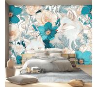 Générique Papier Peint Panoramique 3D intissé 200 x 140 cm, Bleu Pêche Fantaisie Art Déco Animaux Renard Papier Peint pour Salon Tv Mur Poster Mural Salle à Manger Chambre D’enfants Décoration Murale