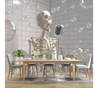 Générique Papier Peint Panoramique 3D intissé 200 x 140 cm, Gris Gothique Crâne Microphone Bulles Papier Peint pour Salon Tv Mur Poster Mural Salle à Manger Chambre D’enfants Décoration Murale