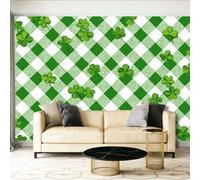 Générique Papier Peint Panoramique 3D intissé 400 x 280 cm, Vert Plantes Feuilles Trèfle Vichy Papier Peint pour Salon Tv Mur Poster Mural Salle à Manger Chambre D’enfants Décoration Murale