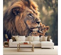 Générique Papier Peint Panoramique 3D lion Papier Peint Intissé Famille de lions Décoration Murale 300x210cm XXL Tableaux Muraux Animaux Salon Chambre Bureau Couloir décoration