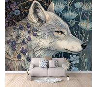 Générique Papier Peint Panoramique 3D Loup Papier Peint Enfant Thème Floral Rétro, Loup Intissé Revêtement, Moderne Poster Mural XXL Décoration Mural pour Chambre Salon 250×175cm