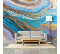 Générique Papier Peint Panoramique 3D Marbre Bleu Et Or Vagues Océaniques 250 x 175 cm Murale, Abstrait Papier Peint Intissé Photo pour Intérieure Chambre Coucher Salon Personnalisé Décoration Murale