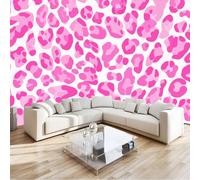 Générique Papier Peint Panoramique 3D Minimaliste Moderne Léopard Mode Motif Rose Vif 200 x 140 cm, Papier Peint Intissé - Fresque Murale pour Salon, Chambre & Bureau, Décoration Murale Impression HD