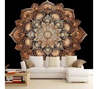 Générique Papier Peint Panoramique 3D Noir, Rétro Mandala Floral Papier Peint Intissé Mural 300 x 210 (L x H) | Décoration Murale Chambre Salon Chambre d'enfants | Poster Géant Tableaux Muraux