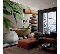 Générique Papier Peint Panoramique 3D, Papier Peint Fontaine Pierres Cour Gris Intissé Photo Mural Moderne Poster Salon Chambre Mur de fond Chambre des Enfants Bureau Maison 200x140 cm