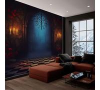 Générique Papier Peint Panoramique 3D, Papier Peint Gothique Château Arche Bleu Intissé Photo Mural Moderne Poster Salon Chambre Mur de fond Chambre des Enfants Bureau Maison 368x254 cm