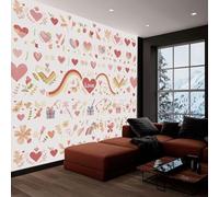 Générique Papier Peint Panoramique 3D, Papier Peint Saint-Valentin Dessins Animés Cœurs Rose Intissé Photo Mural Moderne Poster Salon Chambre Mur de fond Chambre des Enfants Bureau Maison 300x210 cm